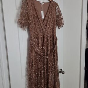 Baltic Born Pink Flutter Sleeve Wrap Midi Dress